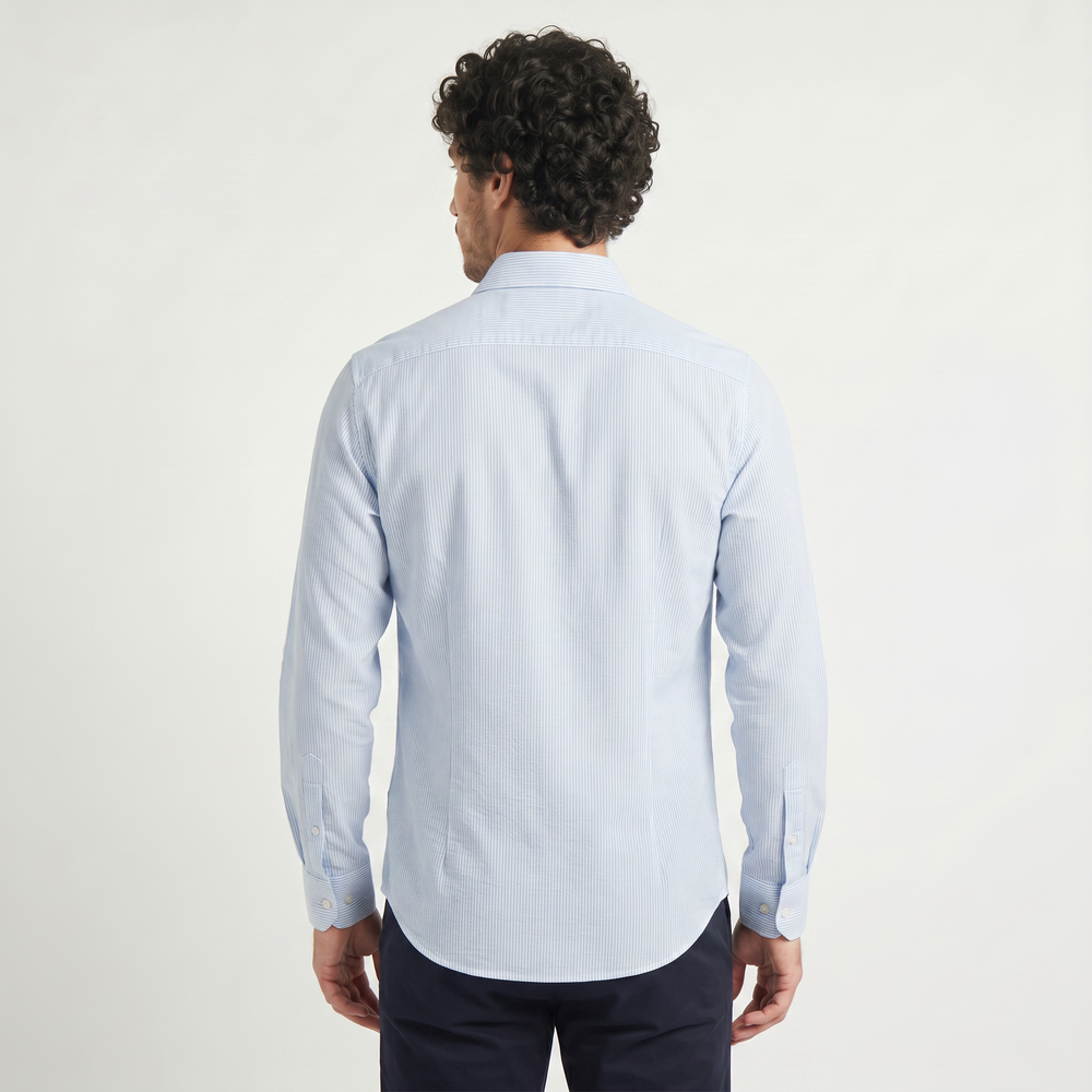 Men's Casual Cotton Long-Sleeve Striped Shirt
