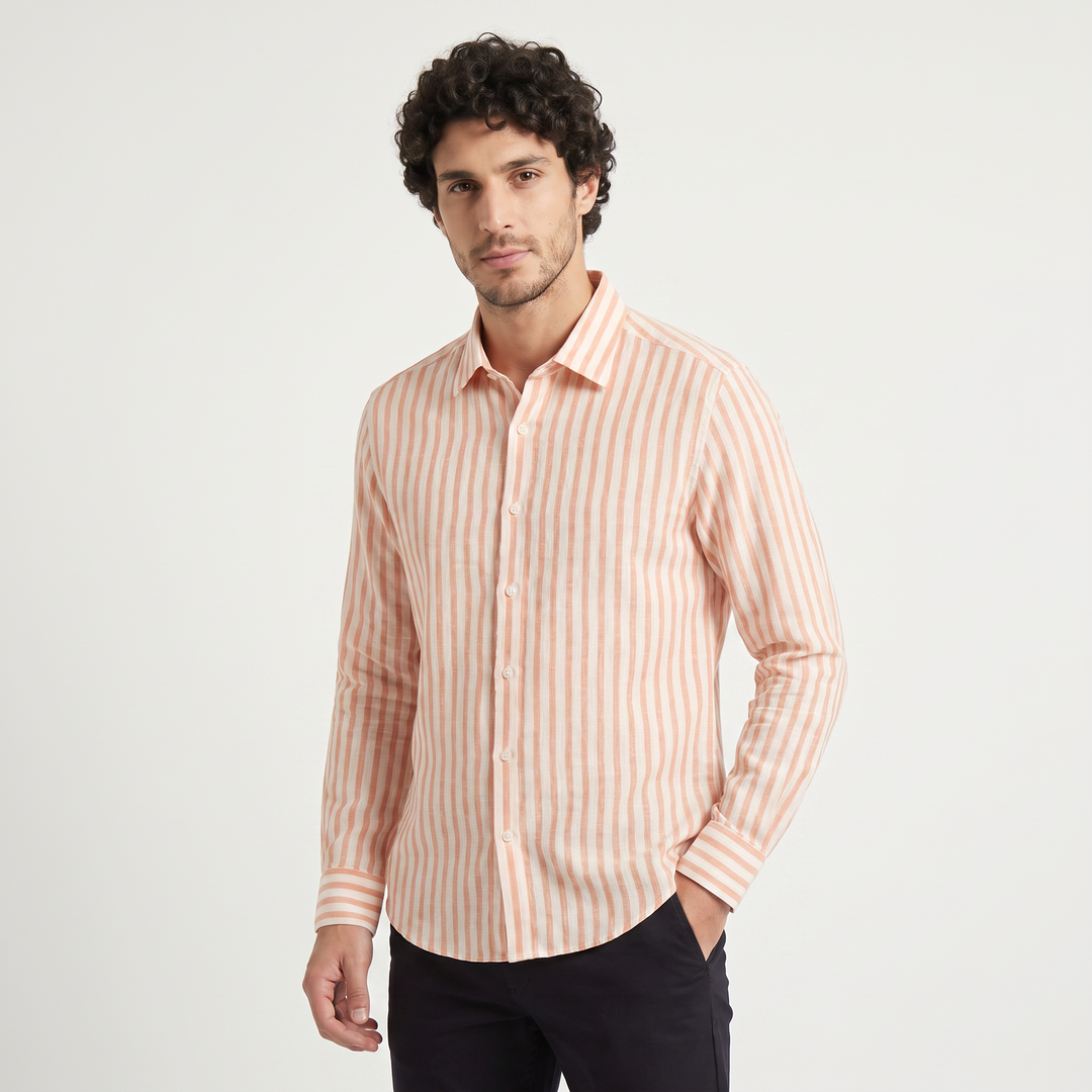 Men's Casual Striped Linen Slim-Fit Shirt