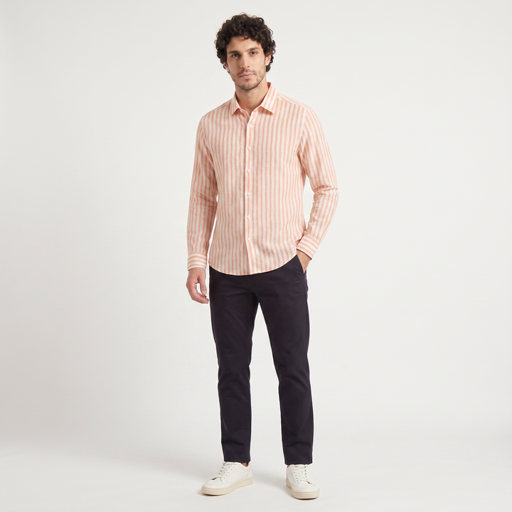 Men's Casual Striped Linen Slim-Fit Shirt