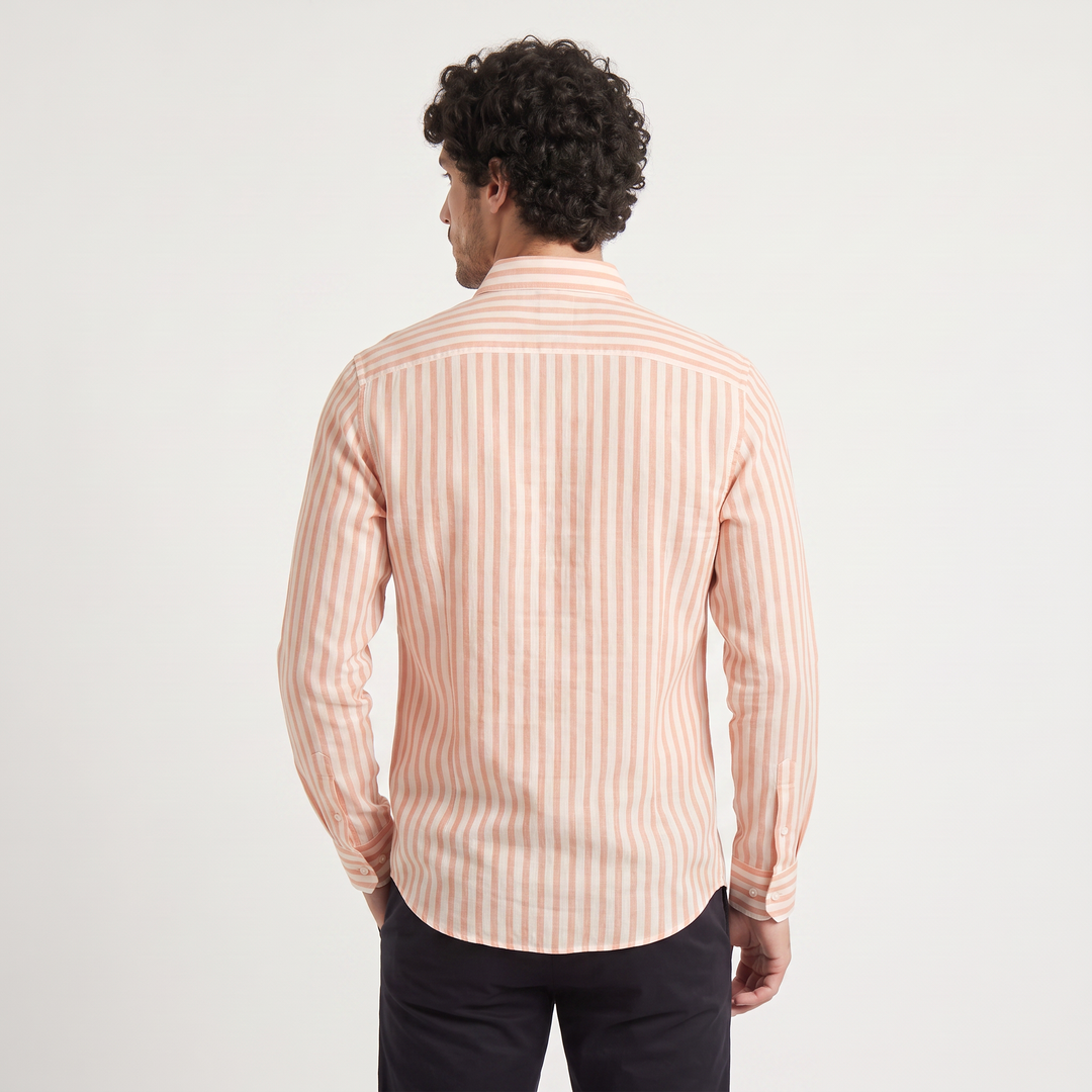 Men's Casual Striped Linen Slim-Fit Shirt