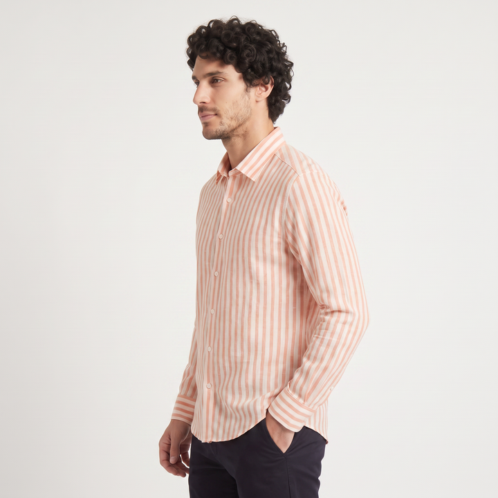Men's Casual Striped Linen Slim-Fit Shirt