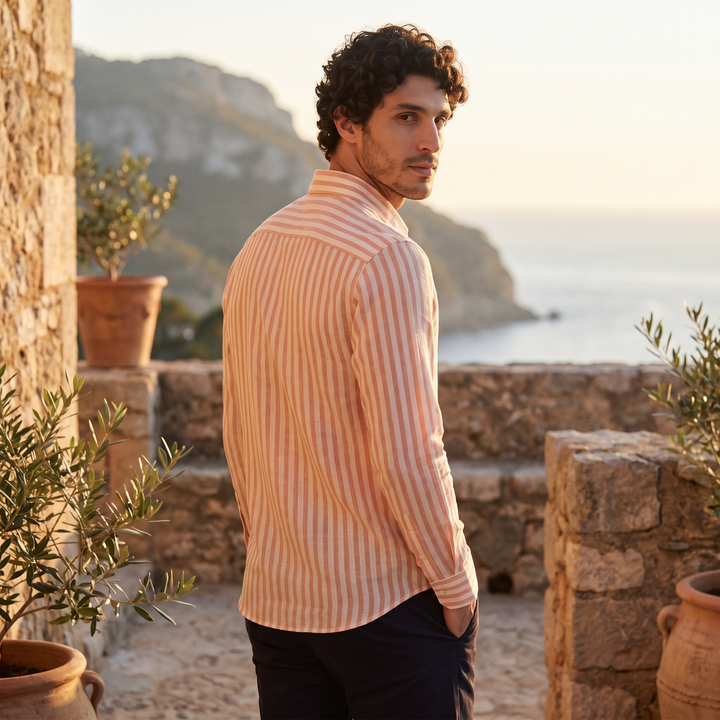 Men's Casual Striped Linen Slim-Fit Shirt