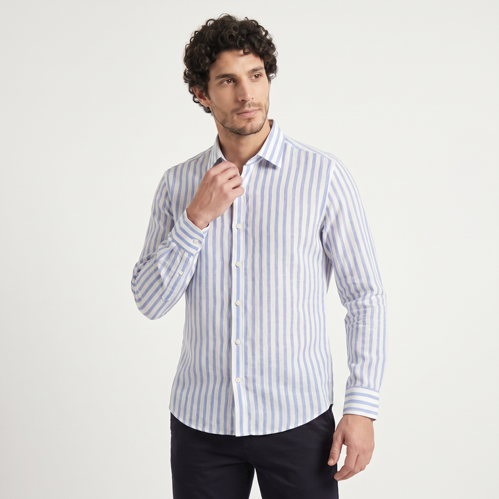 Men's Casual Striped Linen Slim-Fit Shirt