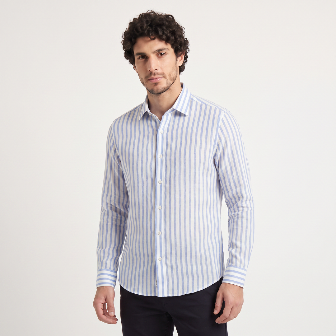 Men's Casual Striped Linen Slim-Fit Shirt