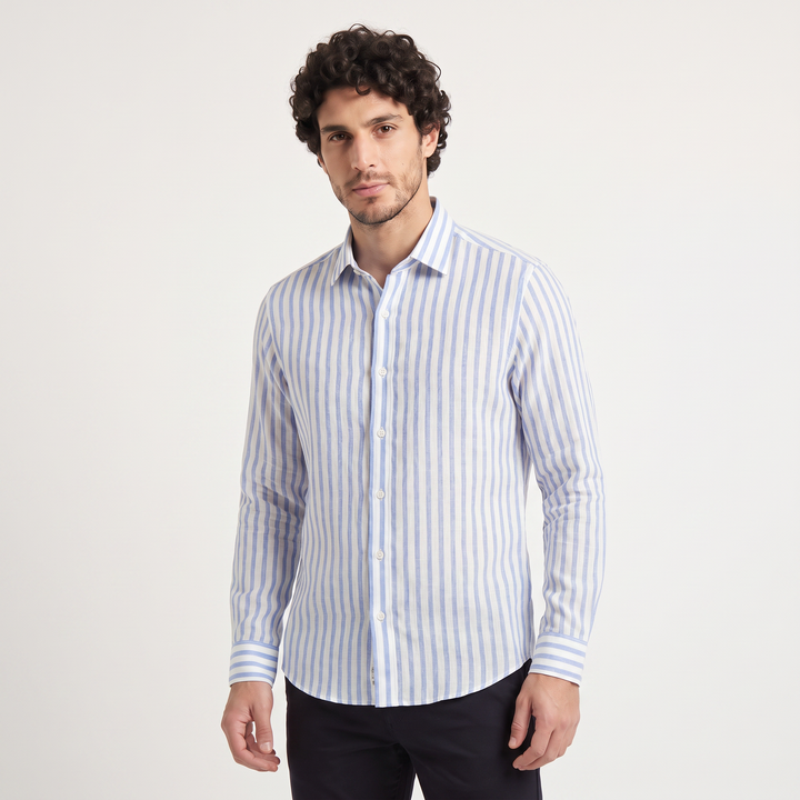 Men's Casual Striped Linen Slim-Fit Shirt