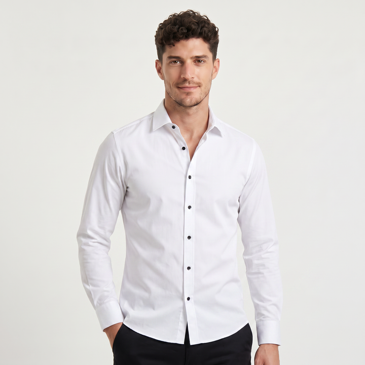 Men's Classic Slim-Fit Cotton Button-Up Dress Shirt