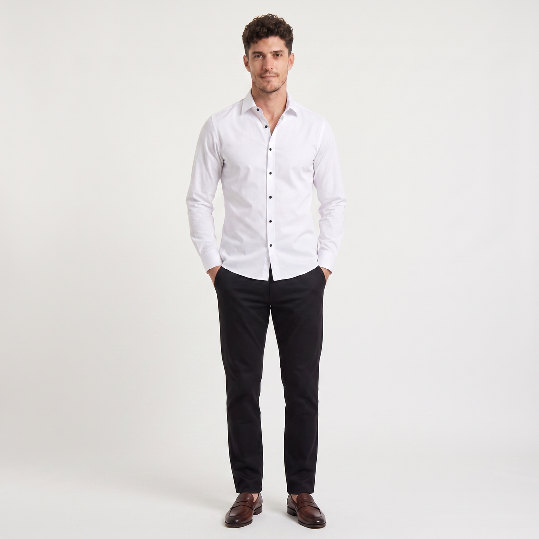 Men's Classic Slim-Fit Cotton Button-Up Dress Shirt