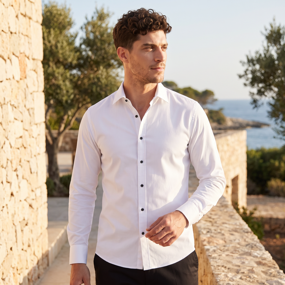 Men's Classic Slim-Fit Cotton Button-Up Dress Shirt