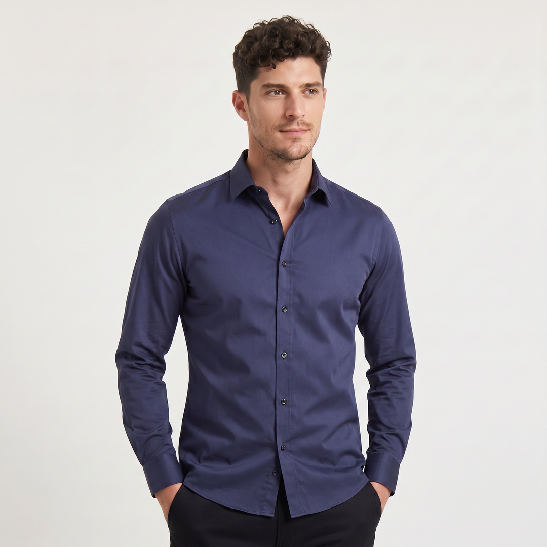 Men's Classic Slim-Fit Cotton Button-Up Dress Shirt