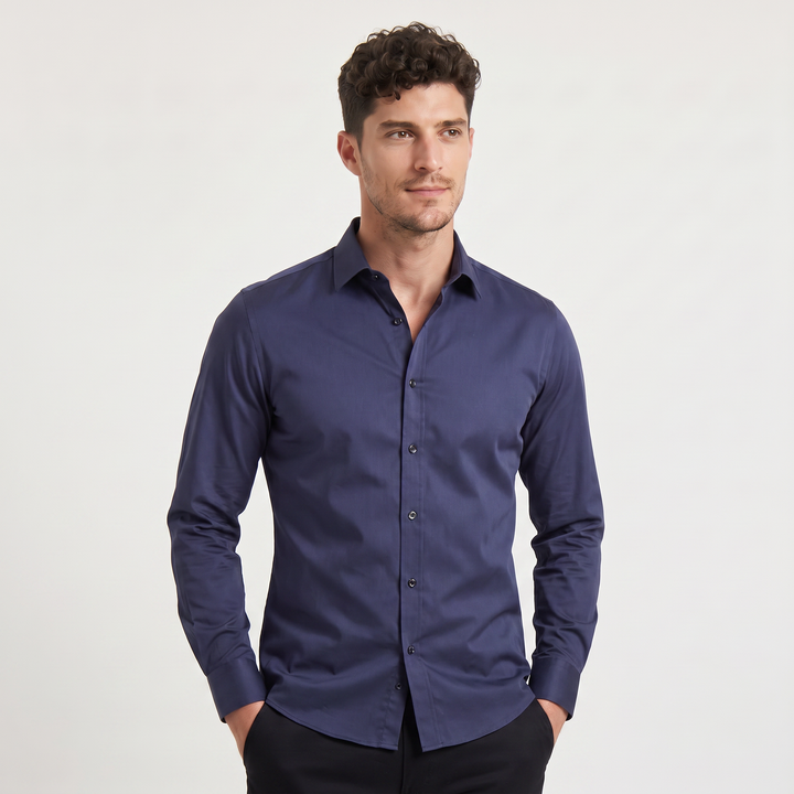 Men's Classic Slim-Fit Cotton Button-Up Dress Shirt
