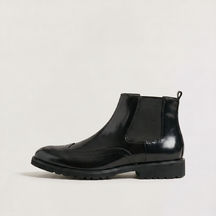 Men's Classic Leather Brogue Slip-On Chelsea Ankle Boots
