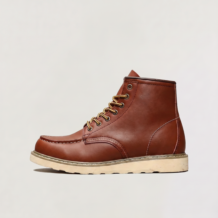 Men's Classic Faux Leather Lace-Up Moc Toe Ankle Boots