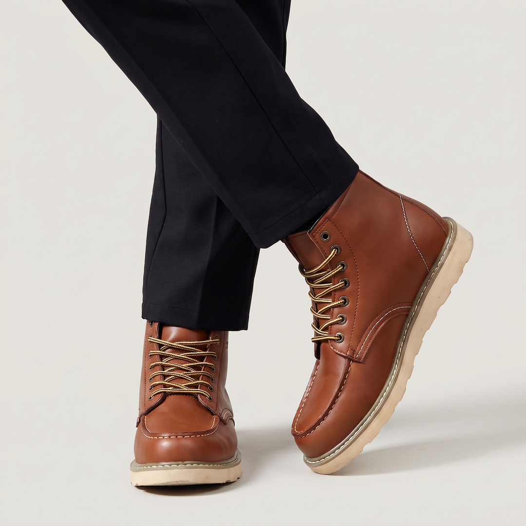 Men's Classic Faux Leather Lace-Up Moc Toe Ankle Boots