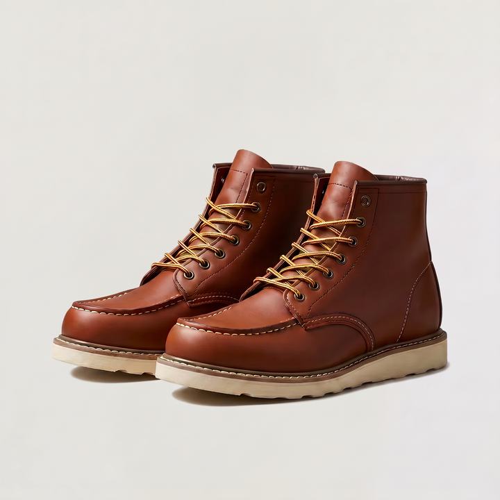Men's Classic Faux Leather Lace-Up Moc Toe Ankle Boots