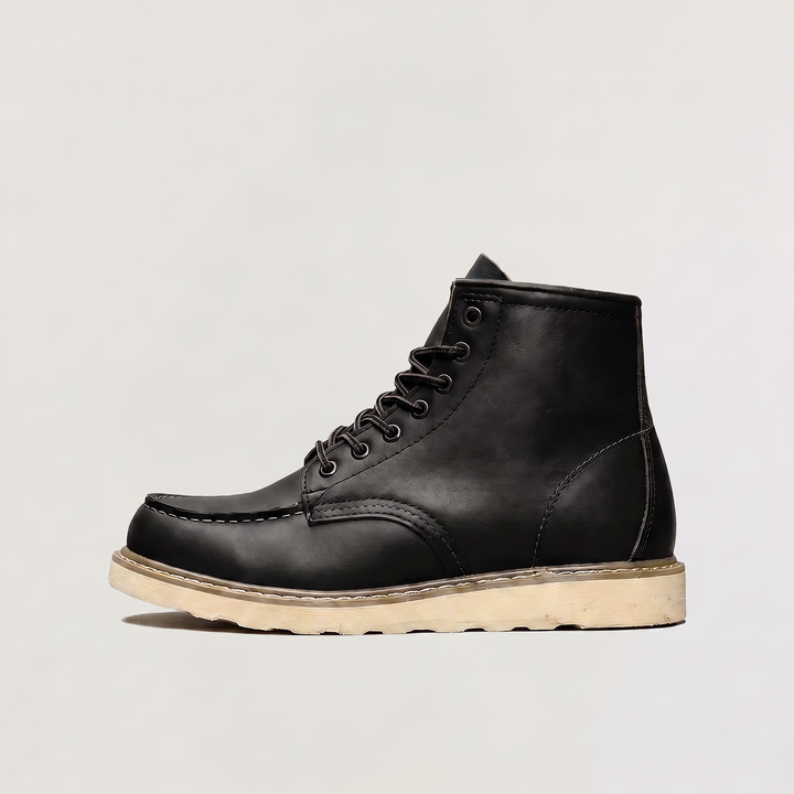 Men's Classic Faux Leather Lace-Up Moc Toe Ankle Boots