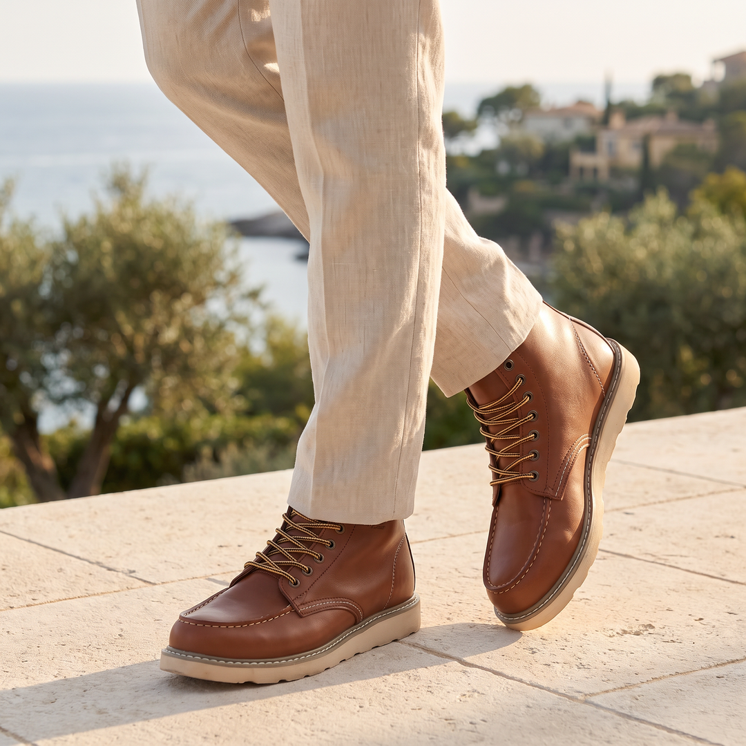 Men's Classic Faux Leather Lace-Up Moc Toe Ankle Boots
