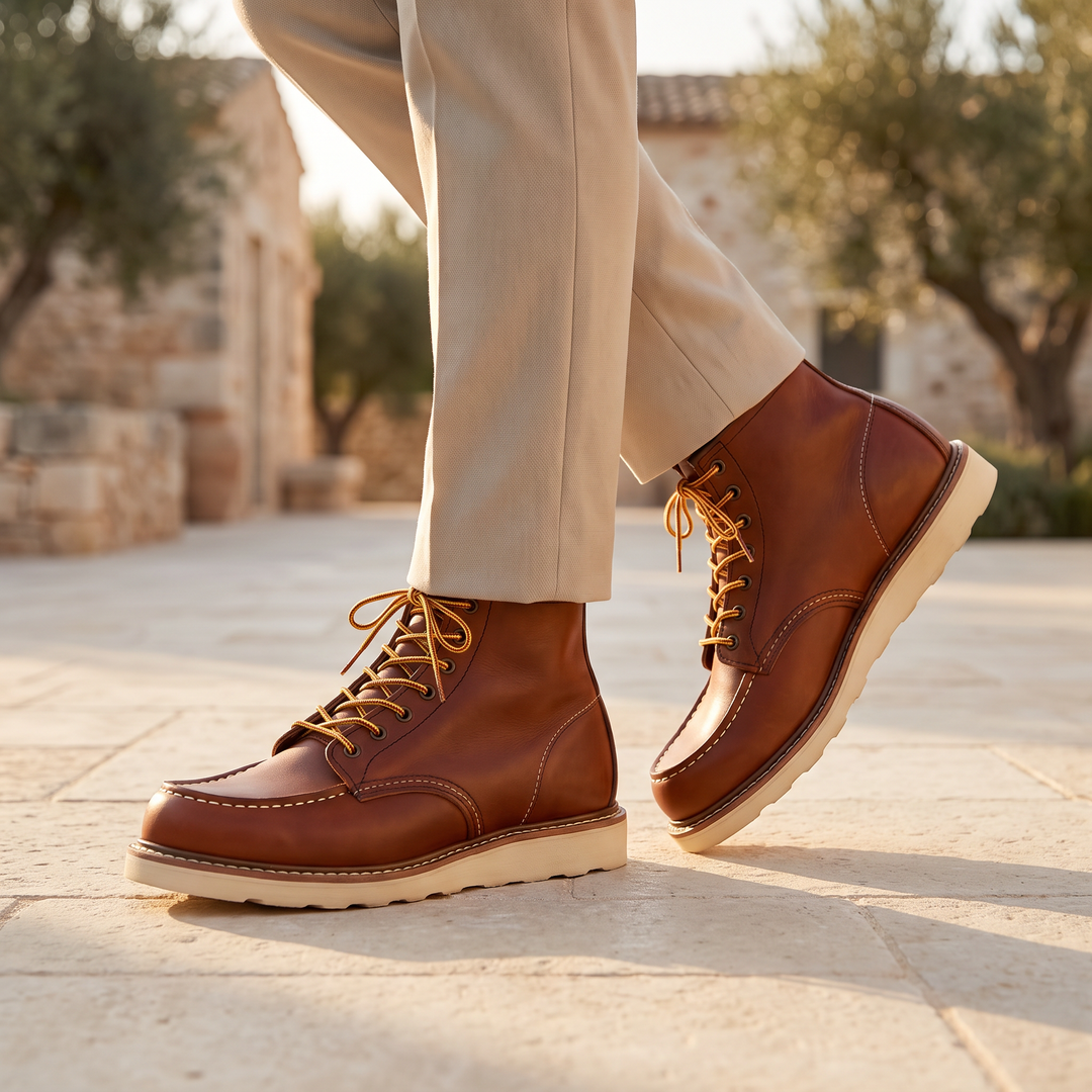 Men's Classic Faux Leather Lace-Up Moc Toe Ankle Boots