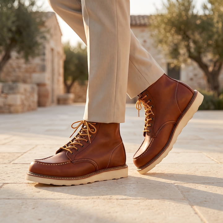 Men's Classic Faux Leather Lace-Up Moc Toe Ankle Boots