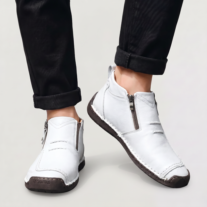 Men's Casual Stitched Leather Ankle Boots with Side Zip