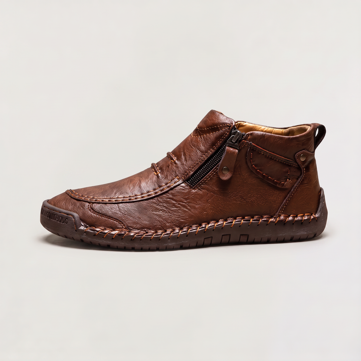 Men's Casual Stitched Leather Ankle Boots with Side Zip