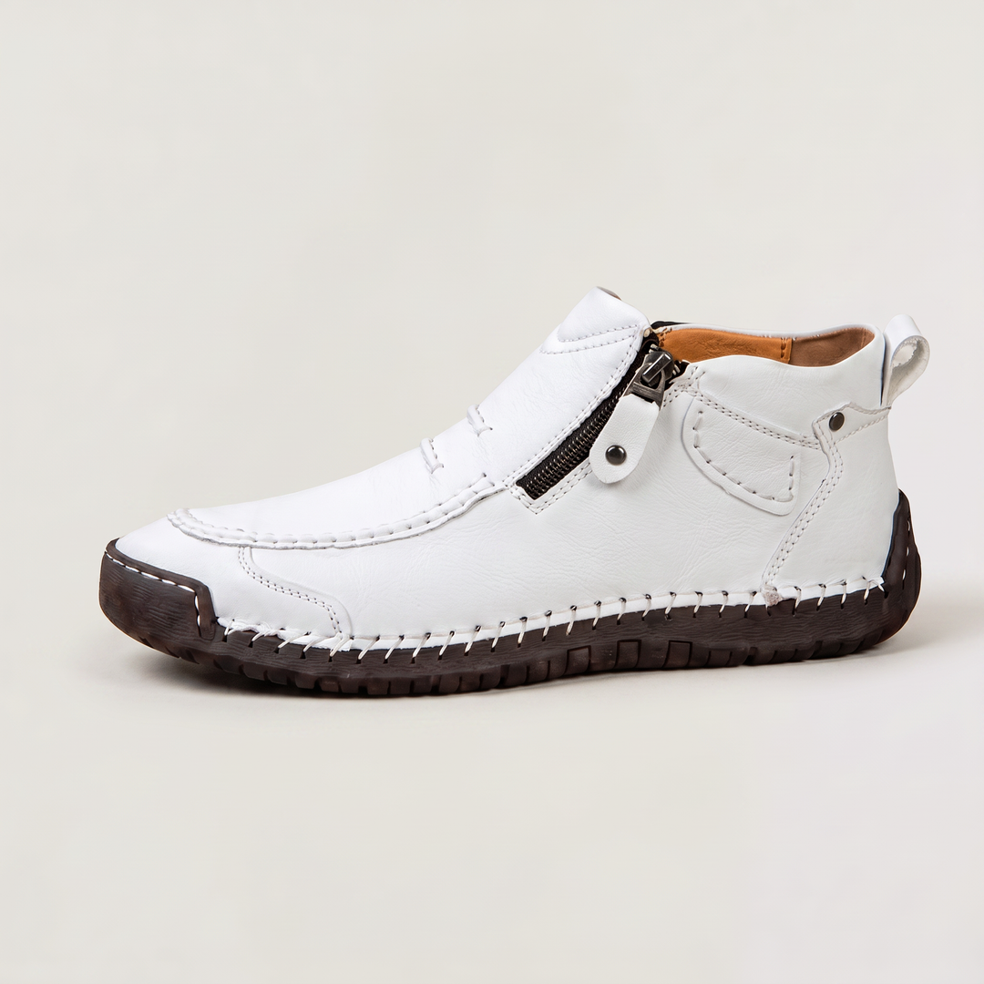 Men's Casual Stitched Leather Ankle Boots with Side Zip