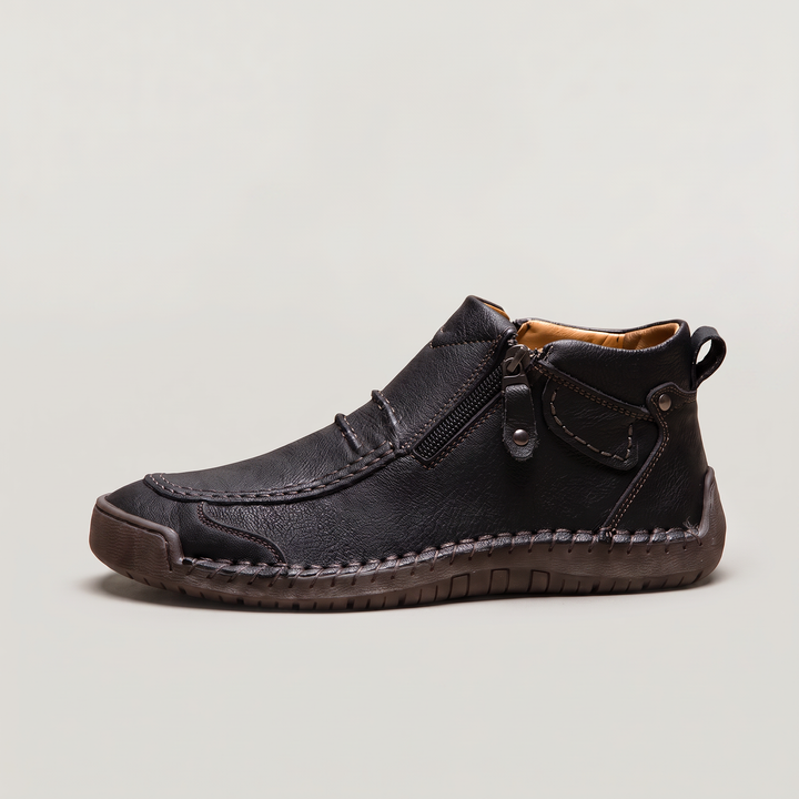 Men's Casual Stitched Leather Ankle Boots with Side Zip