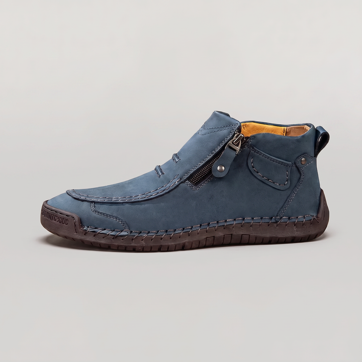 Men's Casual Stitched Leather Ankle Boots with Side Zip