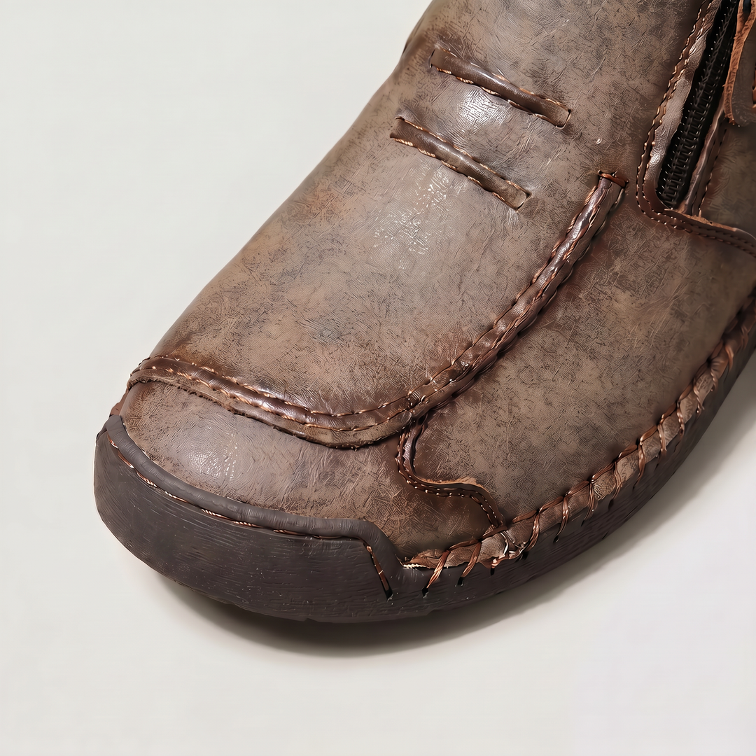 Men's Casual Stitched Leather Ankle Boots with Side Zip
