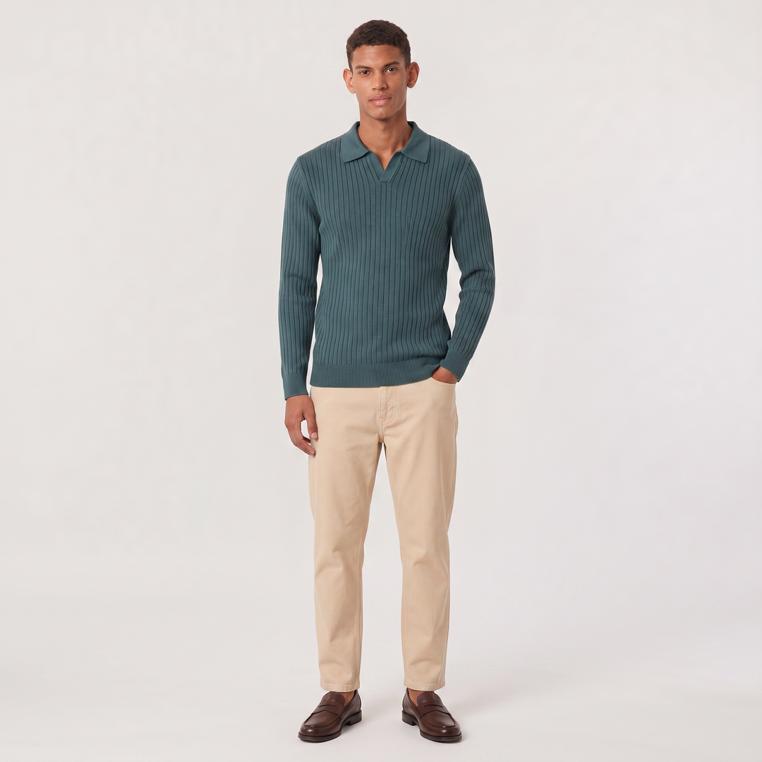 Men's Classic V-Neck Knitted Polo Sweater