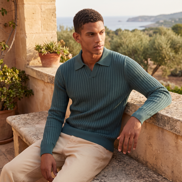 Men's Classic V-Neck Knitted Polo Sweater