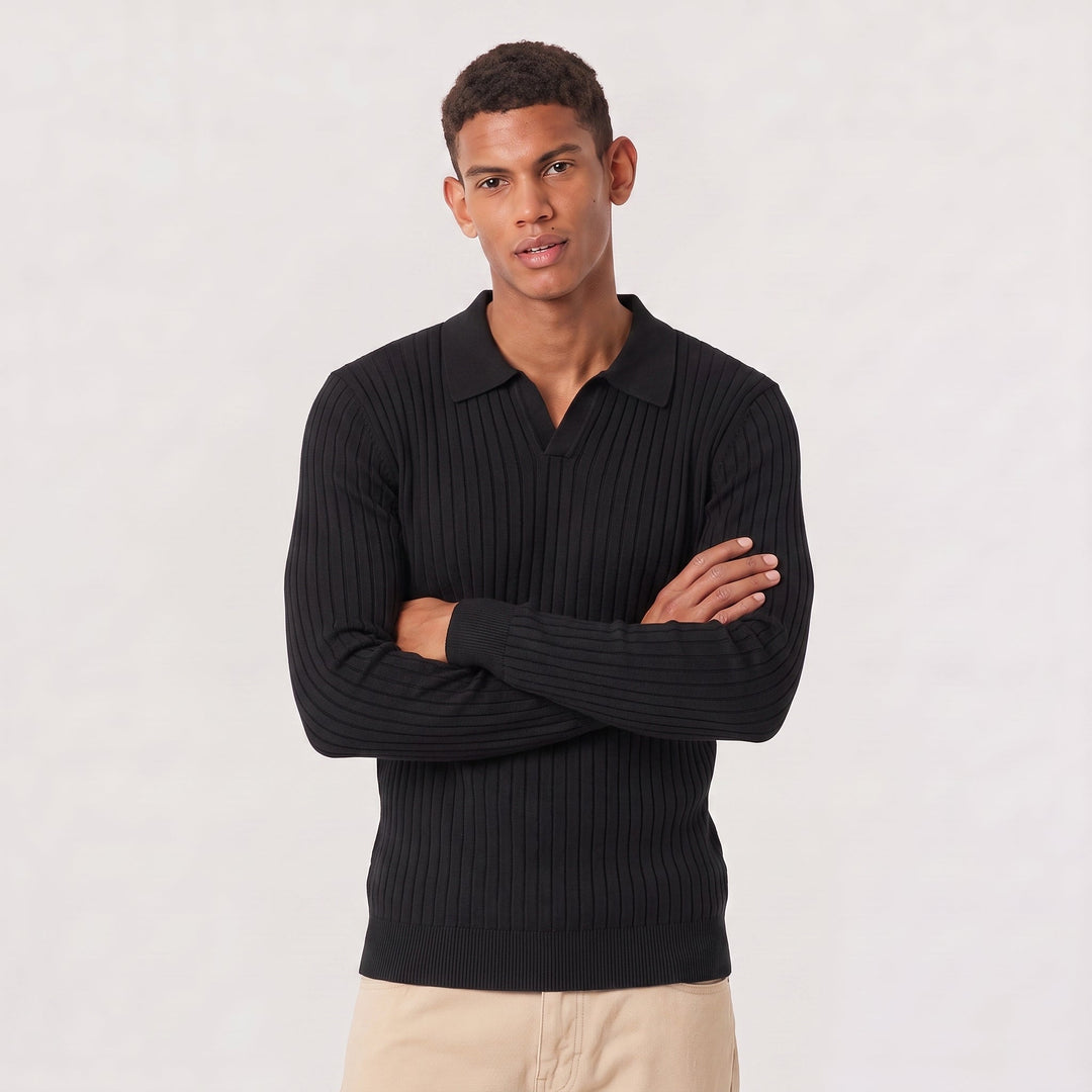 Men's Classic V-Neck Knitted Polo Sweater