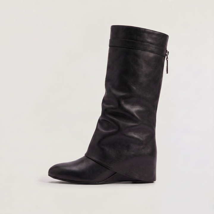 Women's Stylish Fold-Over Leather Knee-High Boots
