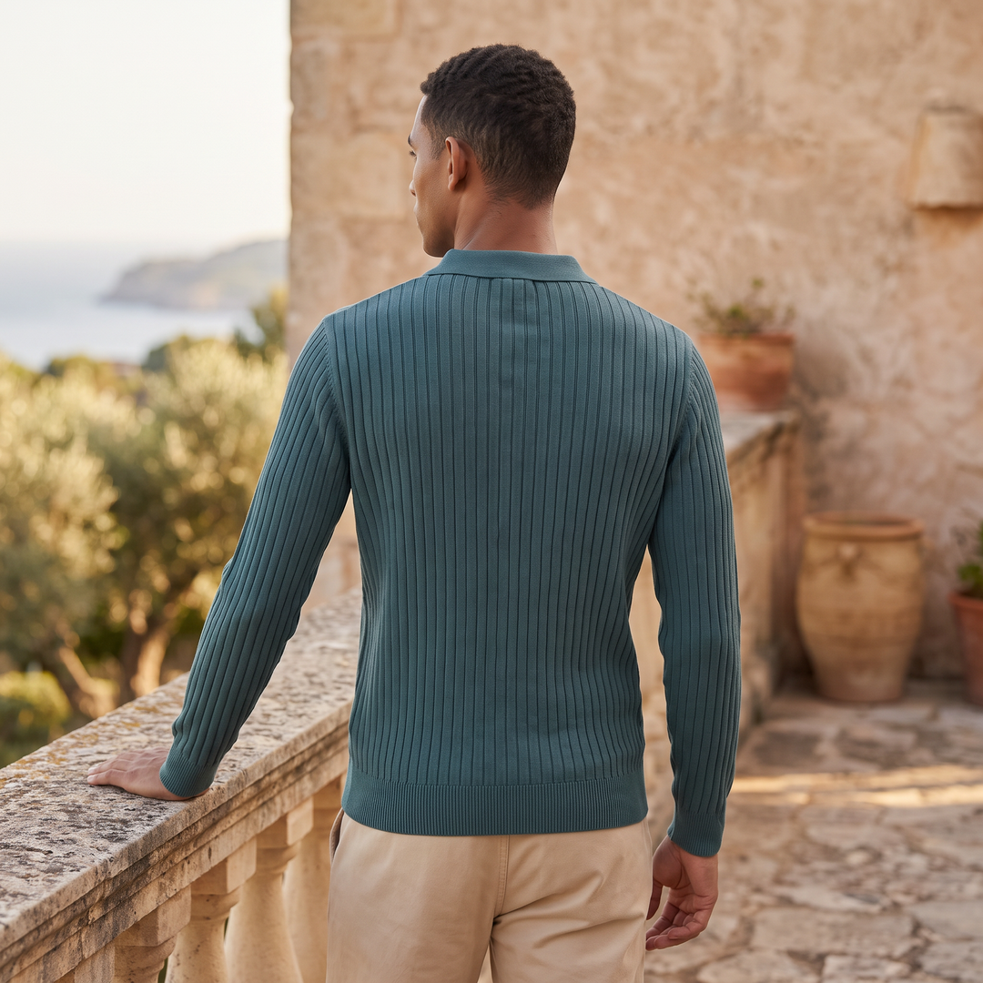Men's Classic V-Neck Knitted Polo Sweater