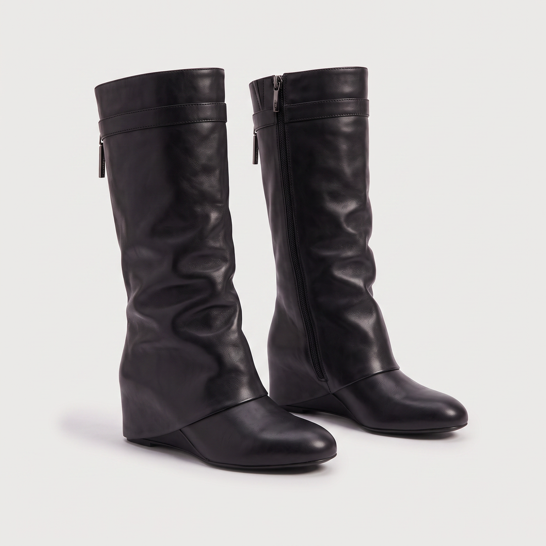 Women's Stylish Fold-Over Leather Knee-High Boots