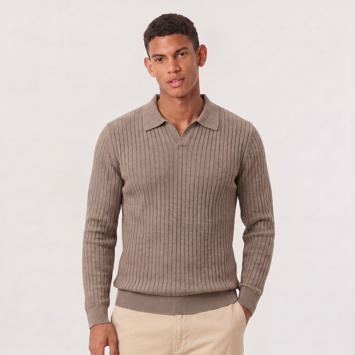 Men's Classic V-Neck Knitted Polo Sweater