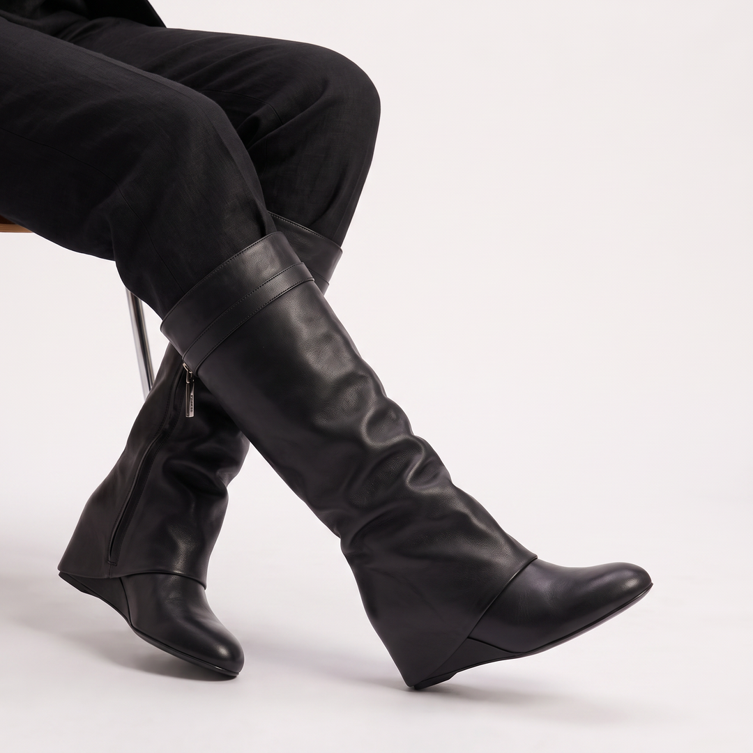 Women's Stylish Fold-Over Leather Knee-High Boots