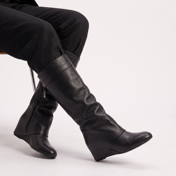 Women's Stylish Fold-Over Leather Knee-High Boots