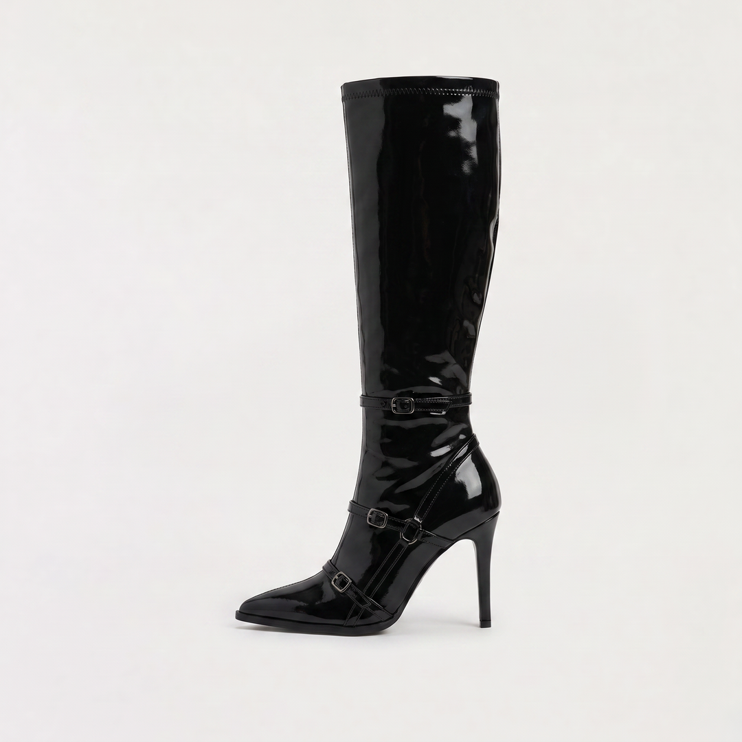 Women's Stylish Patent Leather Knee-High Stiletto Boots
