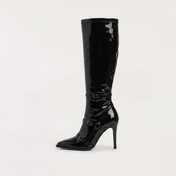 Women's Stylish Patent Leather Knee-High Stiletto Boots