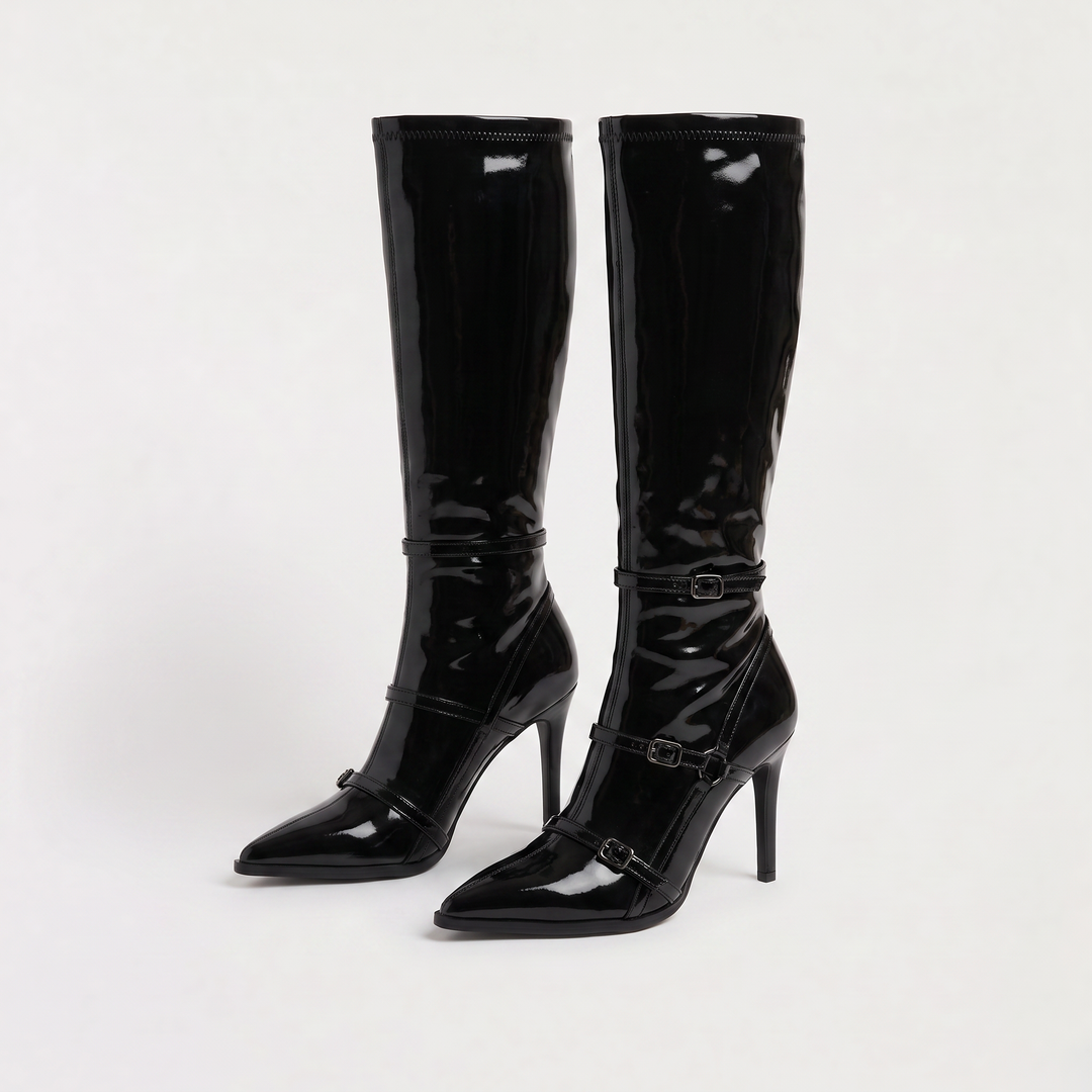 Women's Stylish Patent Leather Knee-High Stiletto Boots