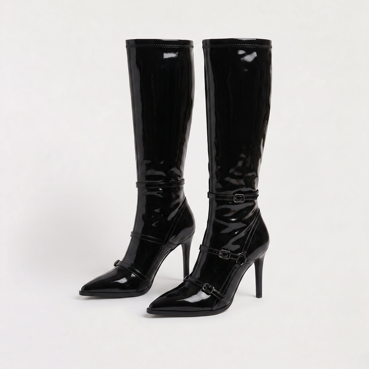 Women's Stylish Patent Leather Knee-High Stiletto Boots