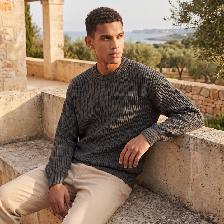 Men's Casual Textured Knit Loose Fit Sweater