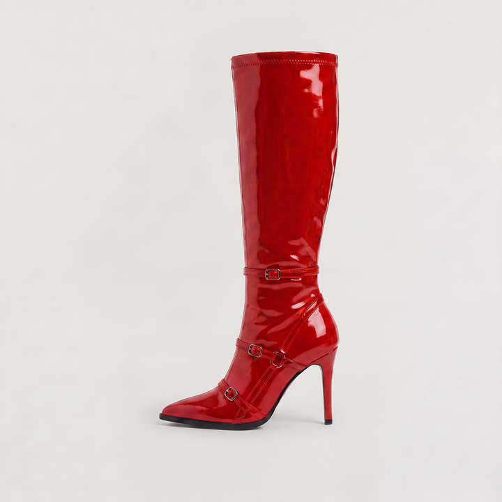 Women's Stylish Patent Leather Knee-High Stiletto Boots
