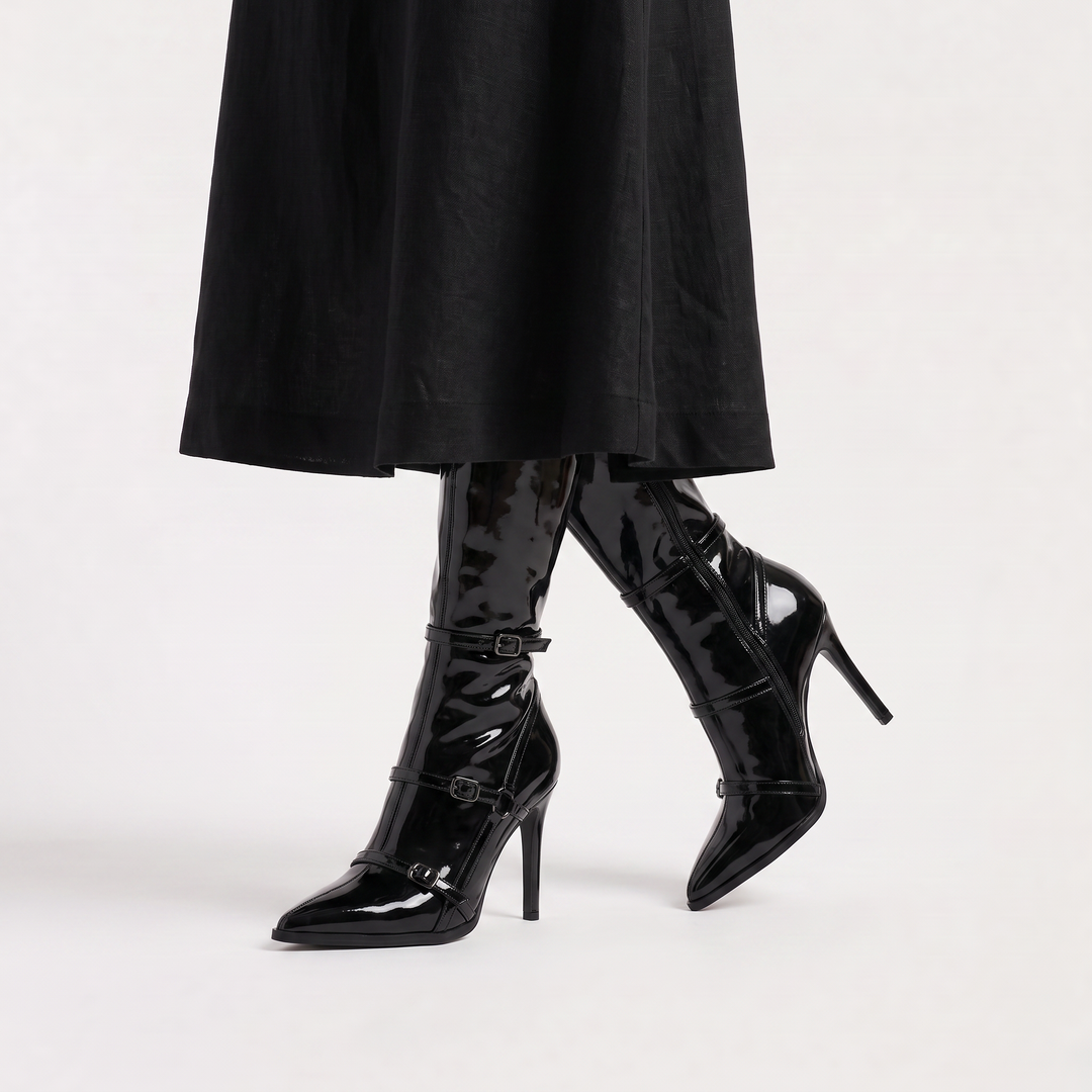Women's Stylish Patent Leather Knee-High Stiletto Boots
