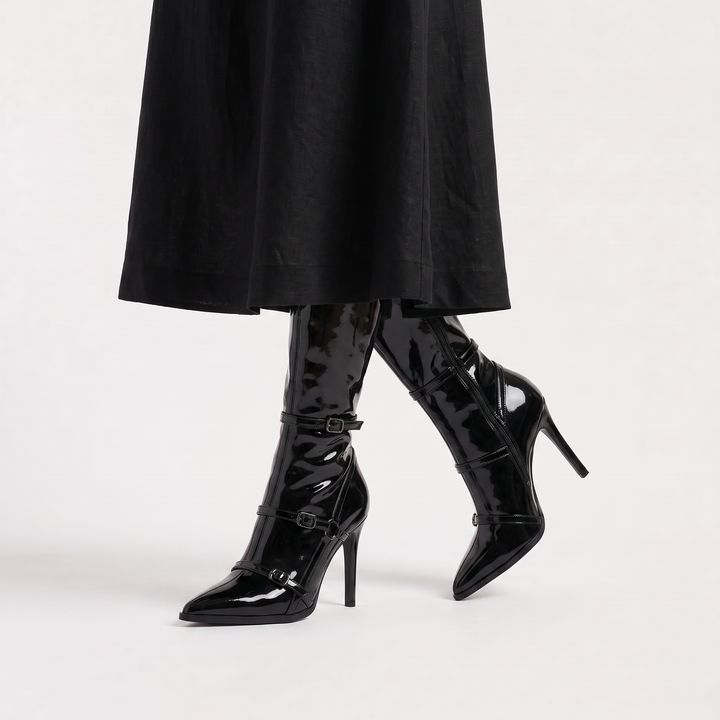 Women's Stylish Patent Leather Knee-High Stiletto Boots