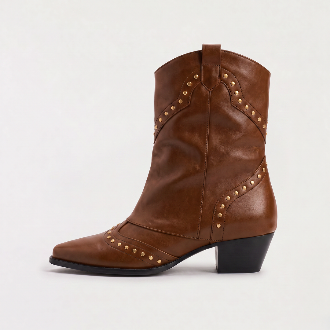 Women's Stylish Leather Studded Western Boots
