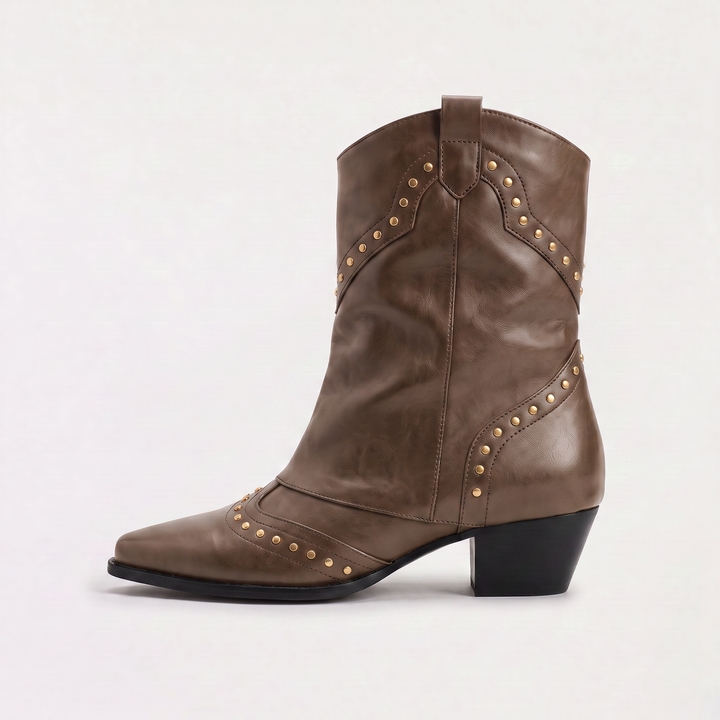 Women's Stylish Leather Studded Western Boots