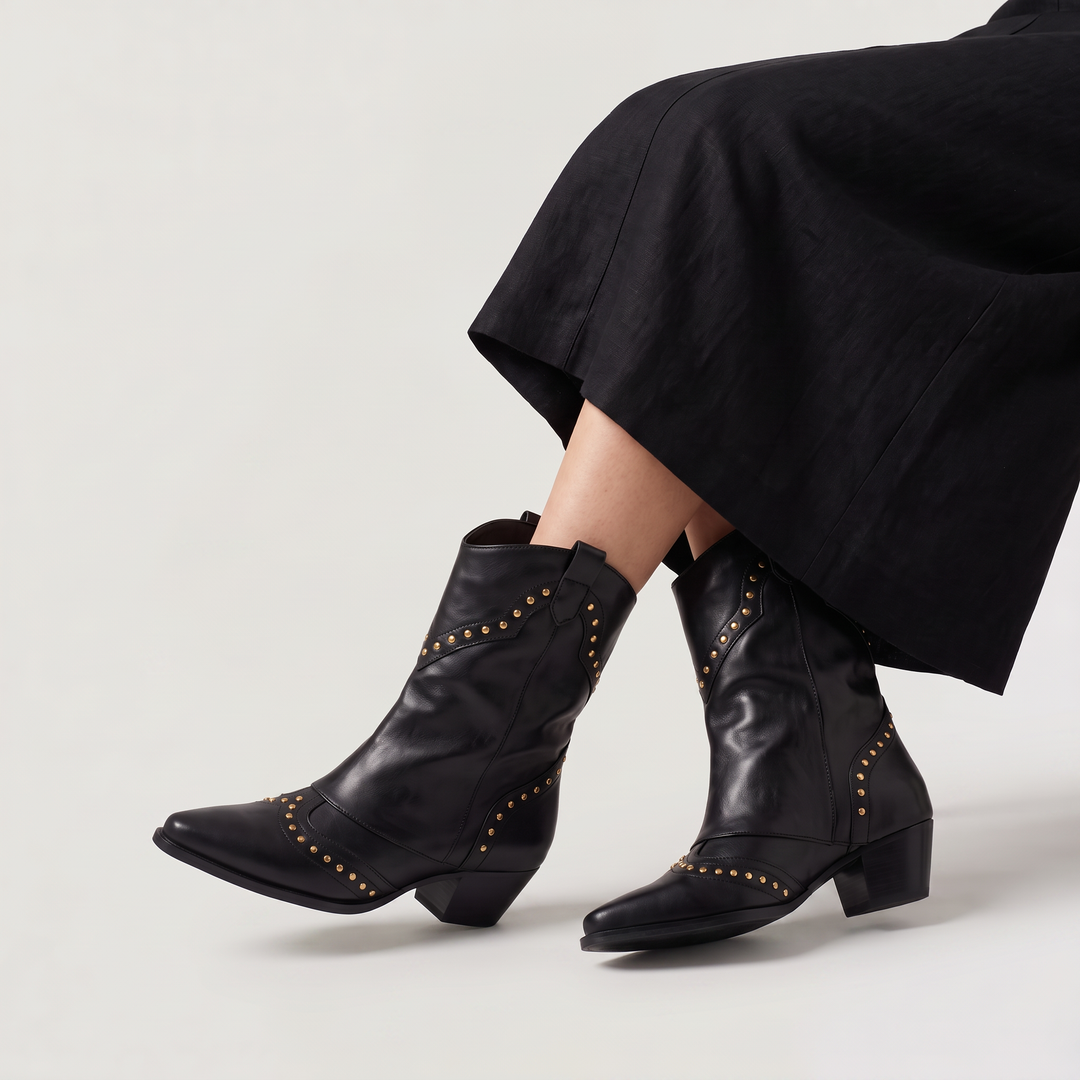Women's Stylish Leather Studded Western Boots
