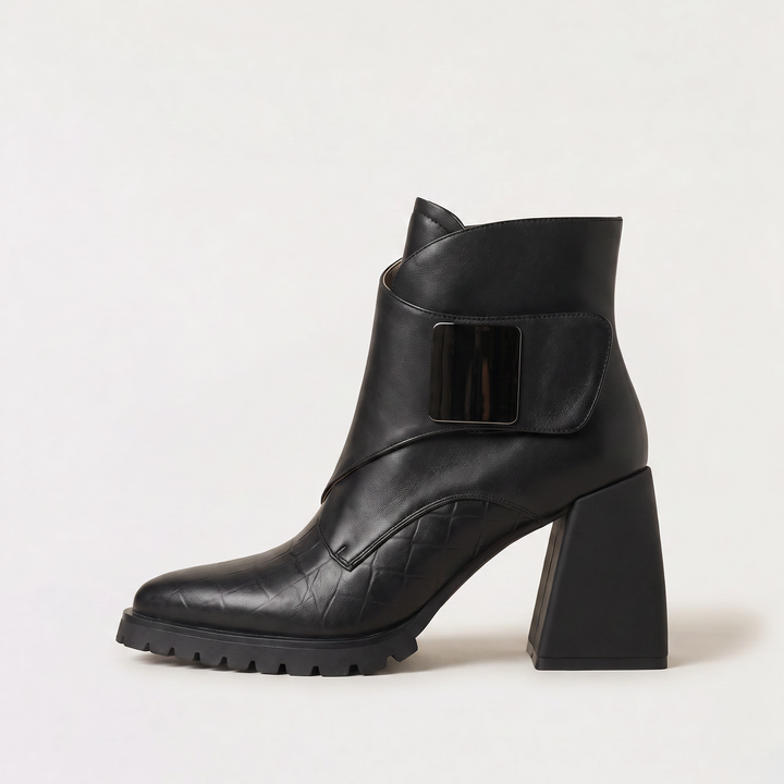Women's Stylish Leather Platform Heeled Ankle Boots
