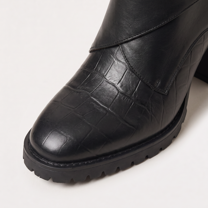 Women's Stylish Leather Platform Heeled Ankle Boots